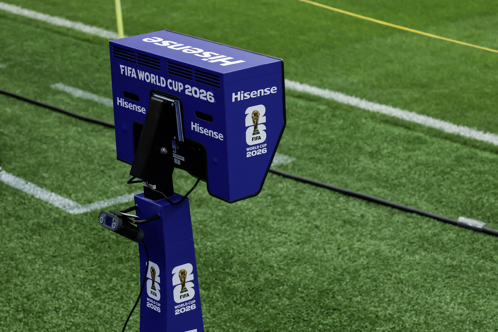 A detailed view of the FIFA World Cup 2026 Hisense video assistance replay system at Houston Stadium in Houston, Texas, the US, June 10, 2026. /VCG