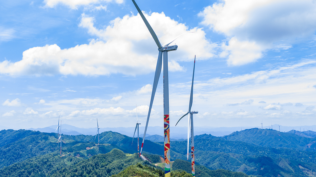 Wind turbines operate at the Huineng Wind Farm in Wuzhou City, south China's Guangxi Zhuang Autonomous Region, June 10, 2026. /VCG