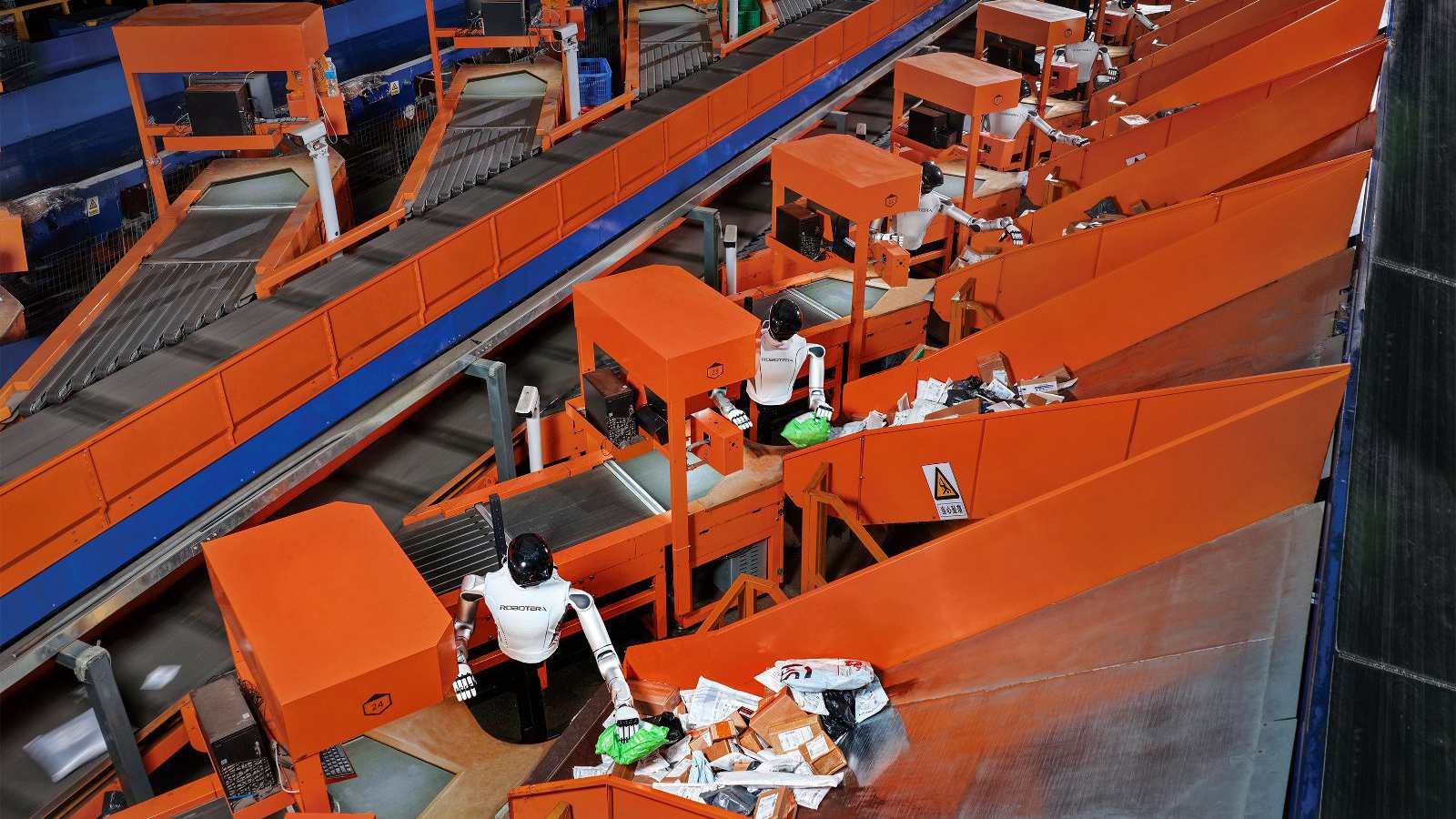 Robot Era robots operating at a logistics sorting line. /Robot Era