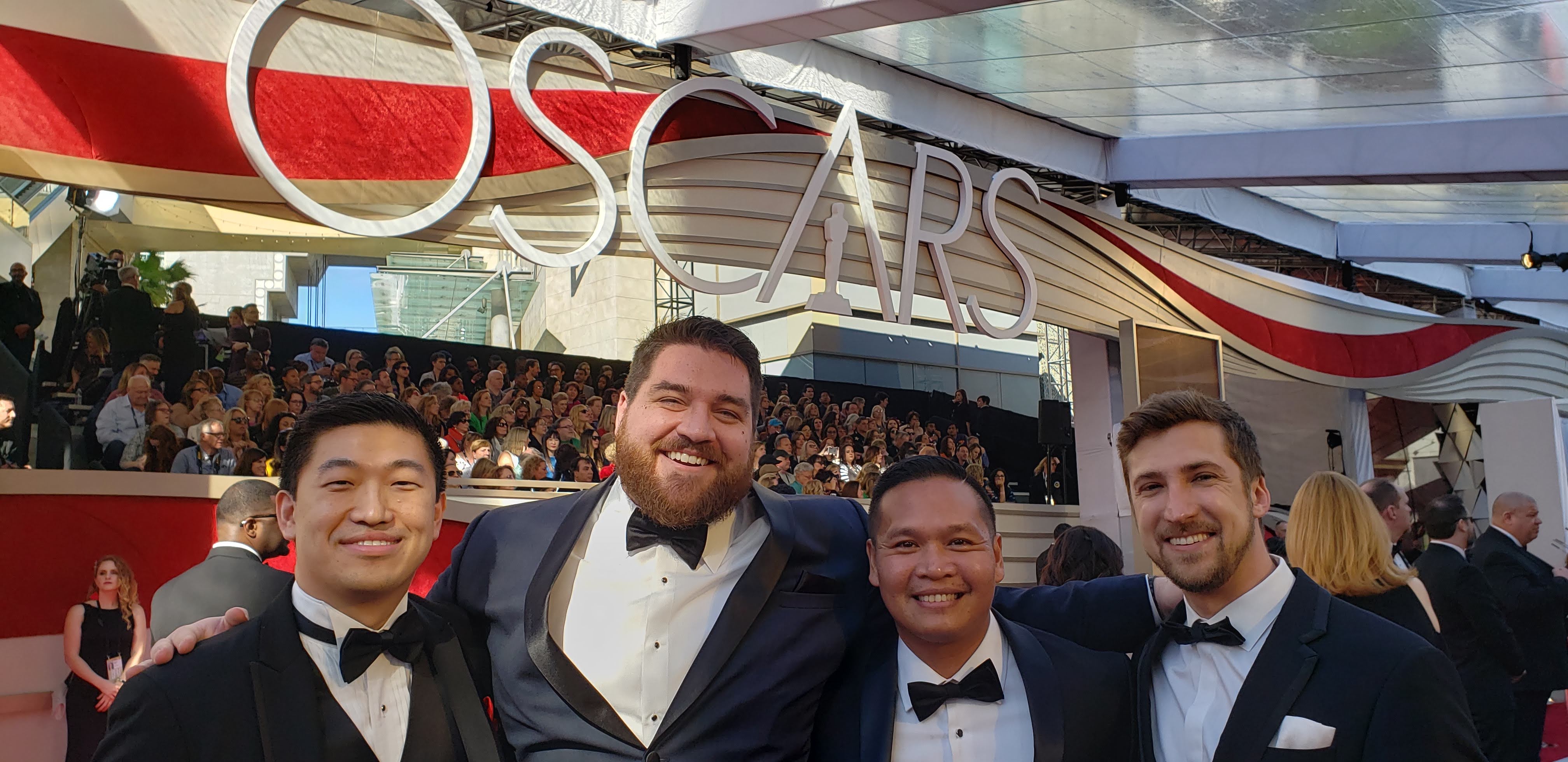 Zhang Shaofu (left) and his team at the 90th Academy Awards. /Courtesy of Zhang Hande