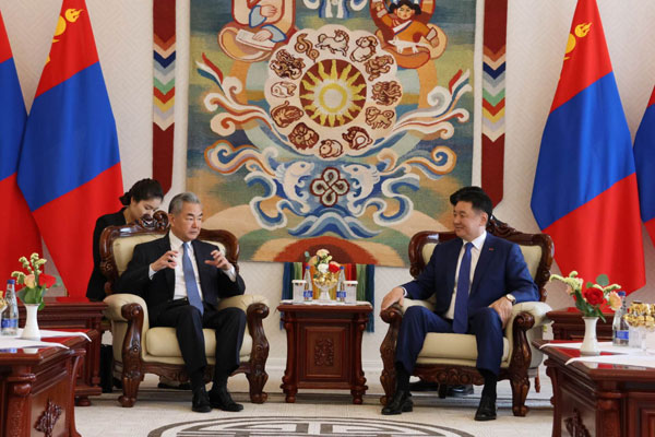 Mongolian President Ukhnaa Khurelsukh meets with Wang Yi, a member of the Political Bureau of the Communist Party of China Central Committee and Chinese foreign minister, in Ulan Bator, Mongolia, June 13, 2026. /Chinese Foreign Ministry