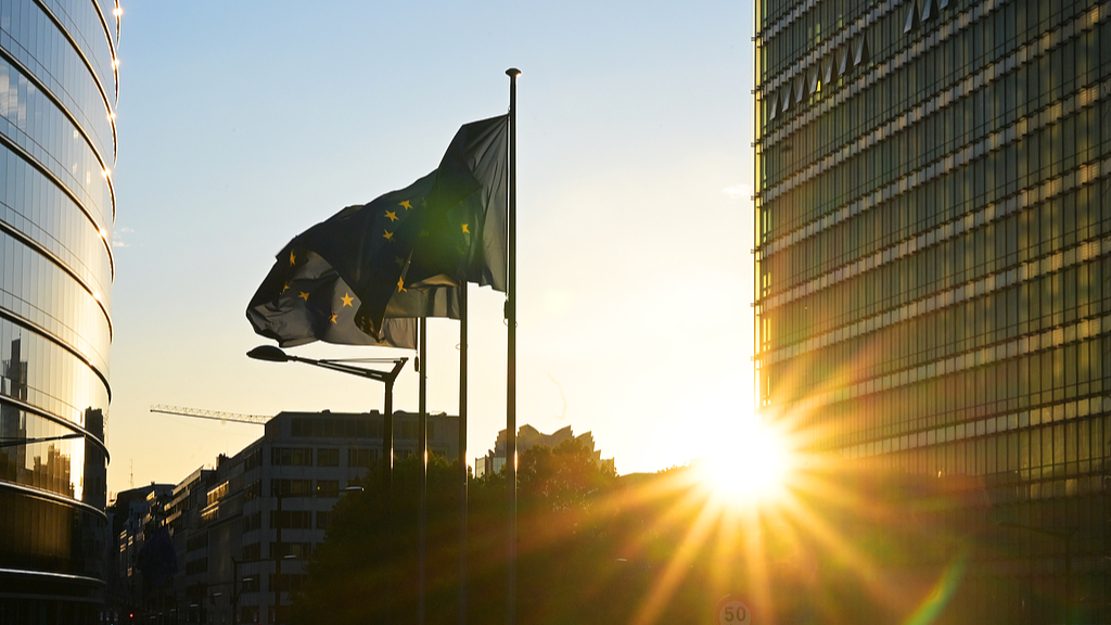 European Union flags seen at the European Quarter of Brussels, Belgium on June 14, 2026. /VCG