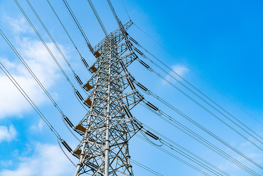 High-voltage power grid transmission tower in Chengdu, southwest China's Sichuan Province, December 15, 2024. /VCG