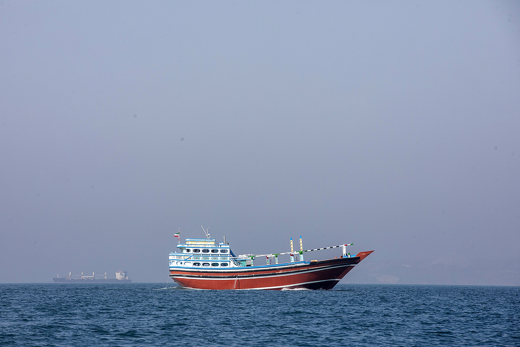 A ship in the Strait of Hormuz near Larak Island, Iran, May 16, 2026. /CFP