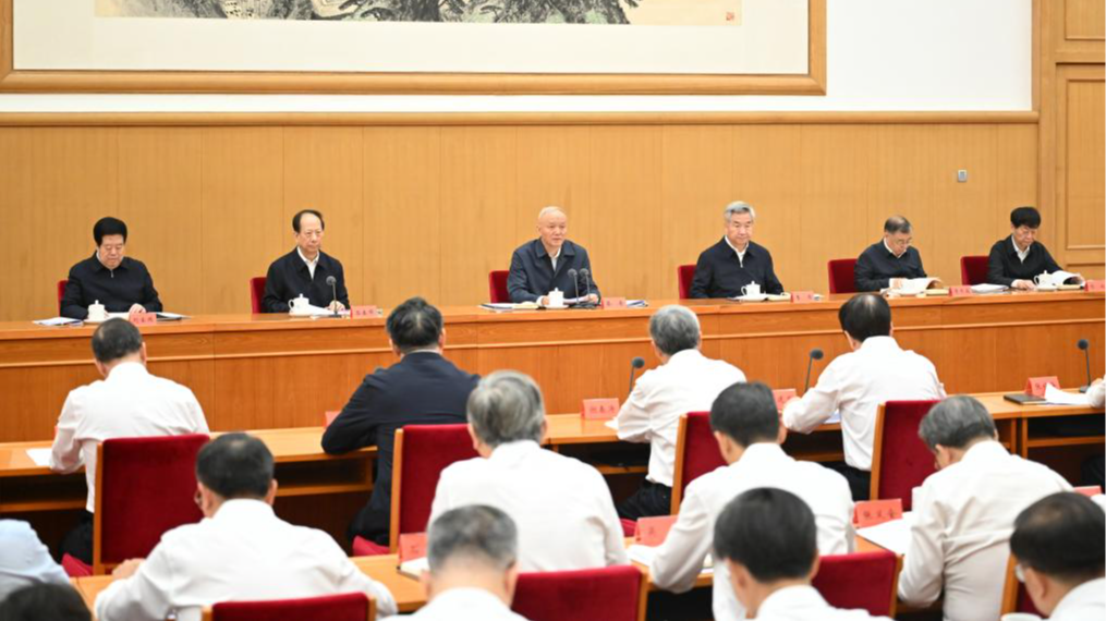 Cai Qi (3rd L), a member of the Standing Committee of the Political Bureau of the Communist Party of China (CPC) Central Committee and a member of the Secretariat of the CPC Central Committee, attends and addresses a national conference on Party building in Beijing, capital of China, June 15, 2026. /Xinhua
