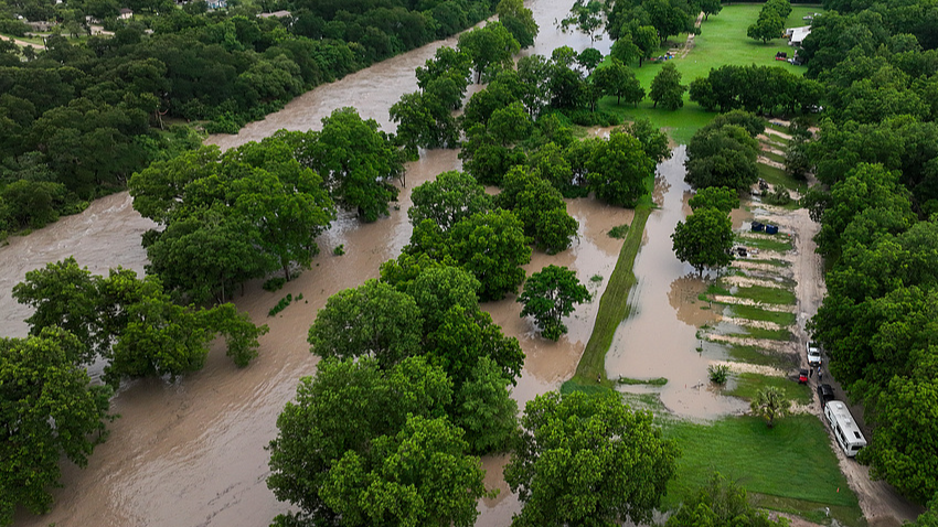 The San Gabriel River floods near the Good Water RV Park and the Shady River RV Resort in Georgetown, Texas, US, May 27, 2026. /VCG