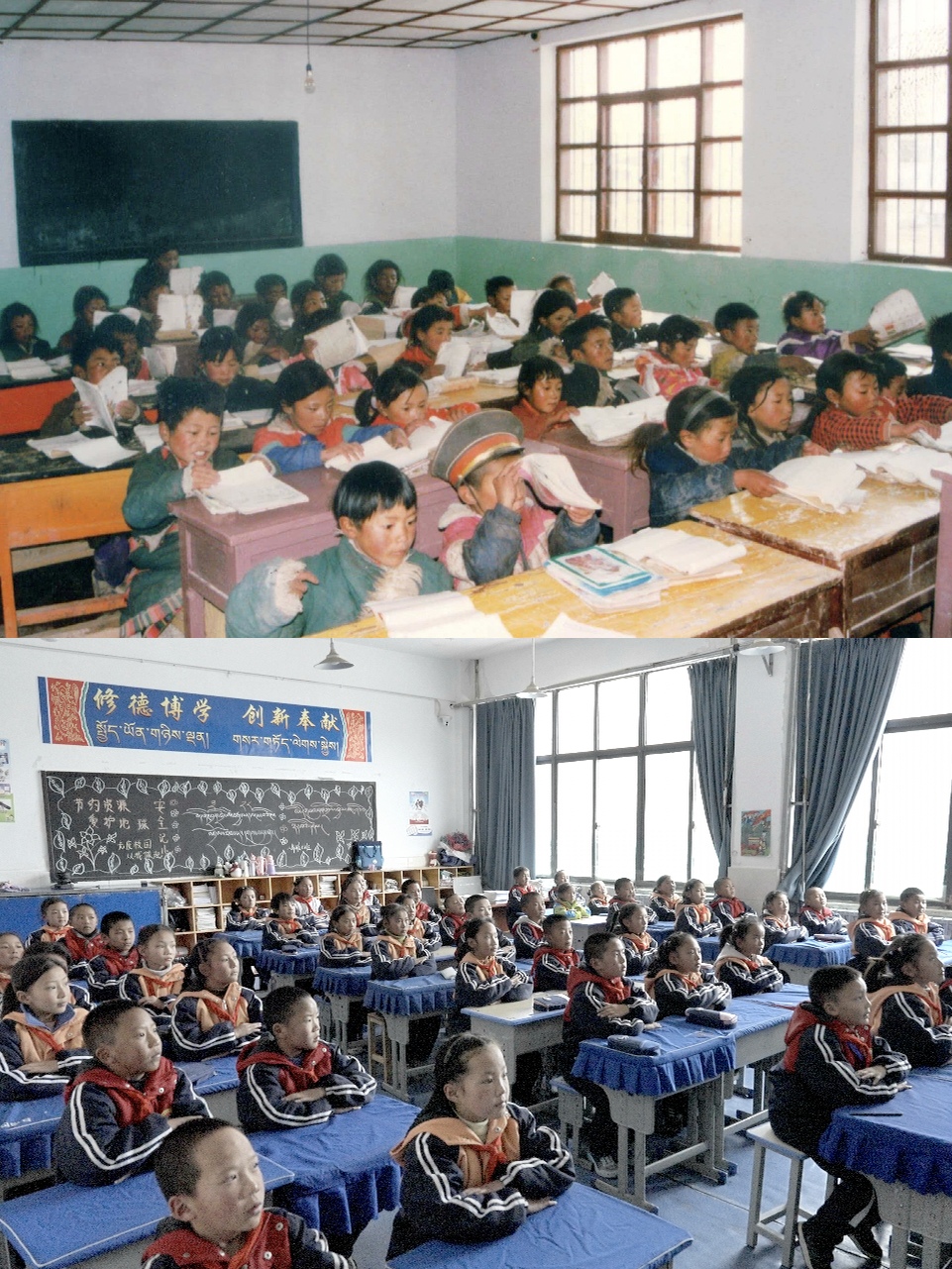 Pictures show the changes in the classrooms of a primary school in Amdo County, Xizang Autonomous Region. /CGTN