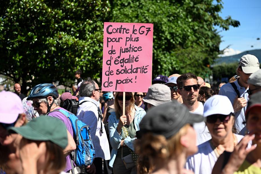 A massive demonstration against the Group of Seven Summit in Geneva, Switzerland, June 14, 2026. /Xinhua