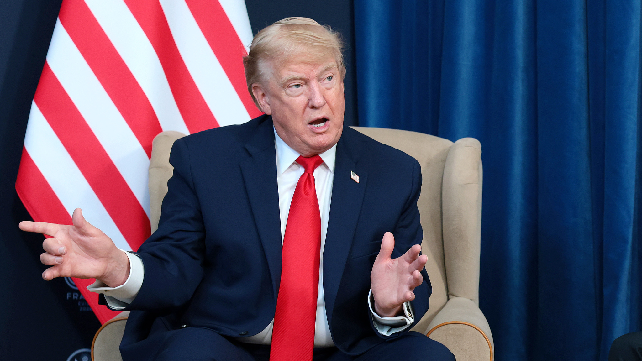 US President Donald Trump speaks during a meeting on the sidelines of the G7 summit in Evian, France, June 16, 2026. /VCG