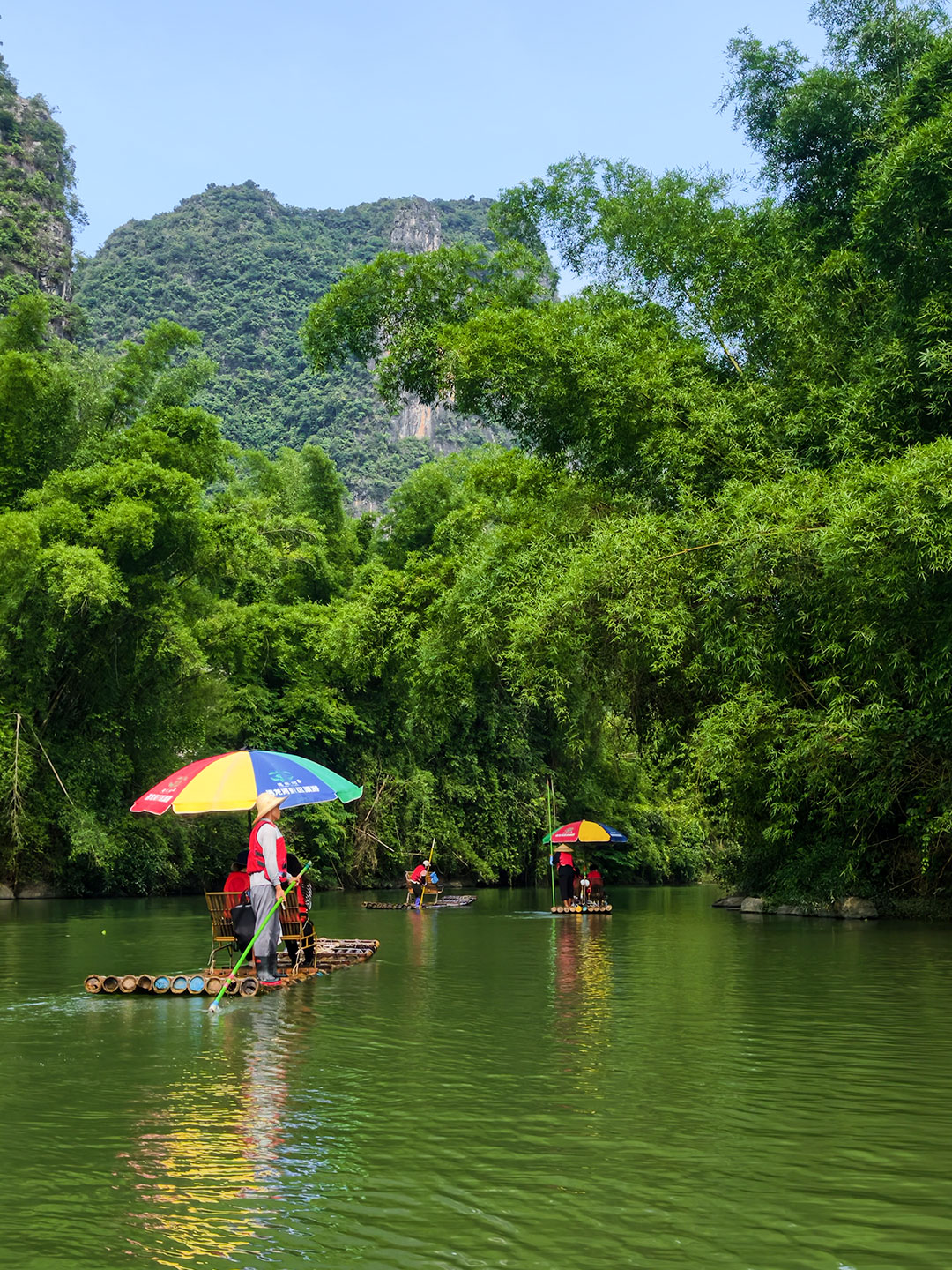 A photo taken on June 2, 2026 shows a view from a bamboo raft floating down the Yulong River in Yangshuo, Guangxi. /CGTN