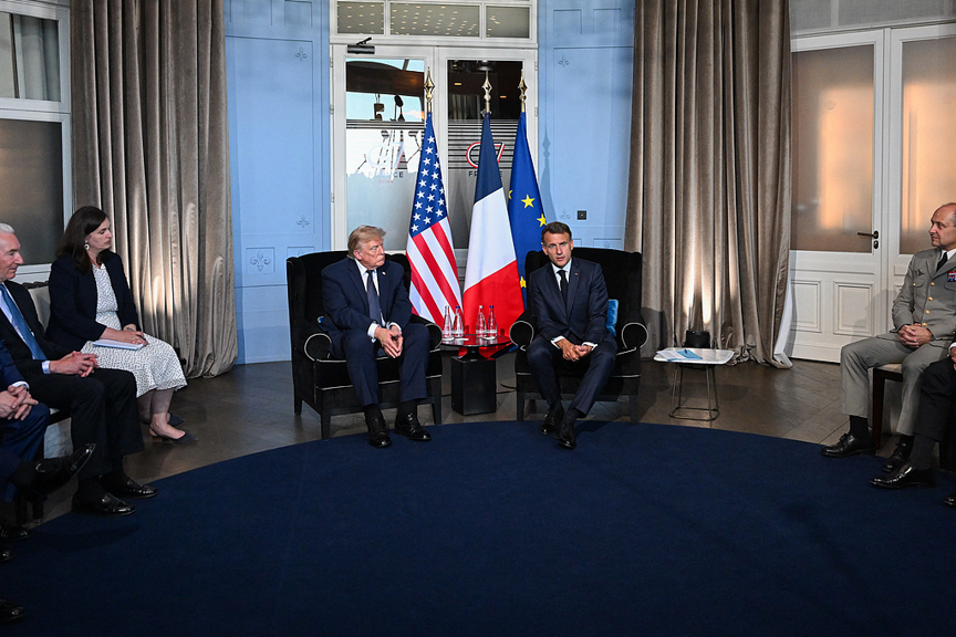 US President Donald Trump and French President Emmanuel Macron at a bilateral meeting at the Hotel Royal in Evian-les-Bains, France, on the sidelines of the G7 Summit, June 15, 2026. /CFP