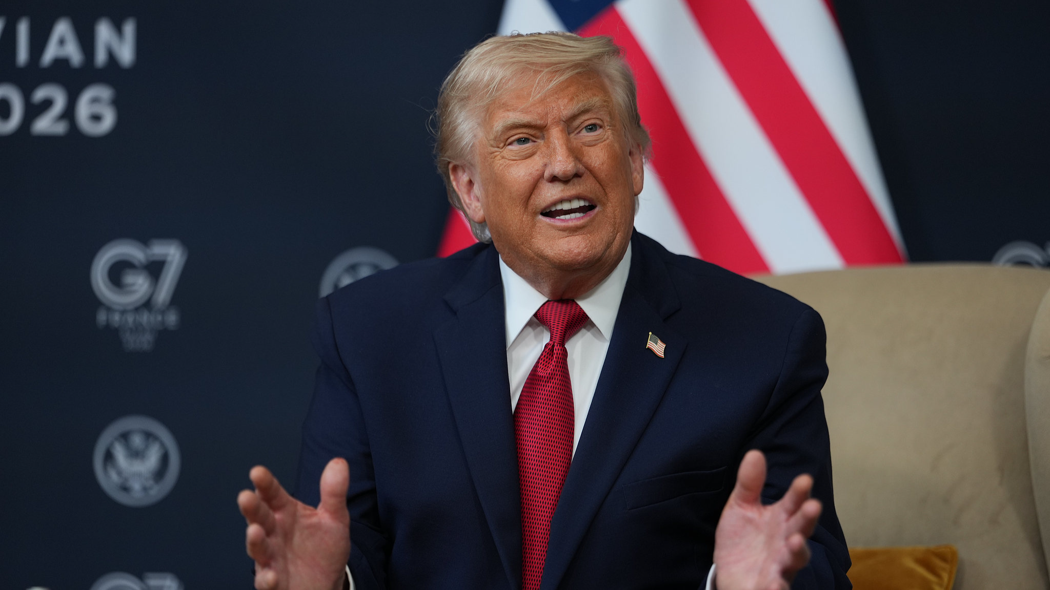 US President Donald Trump meets with Egypt's President Abdel-Fattah al-Sisi on the sidelines of the G7 summit in Evian, France, June 17, 2026. /VCG