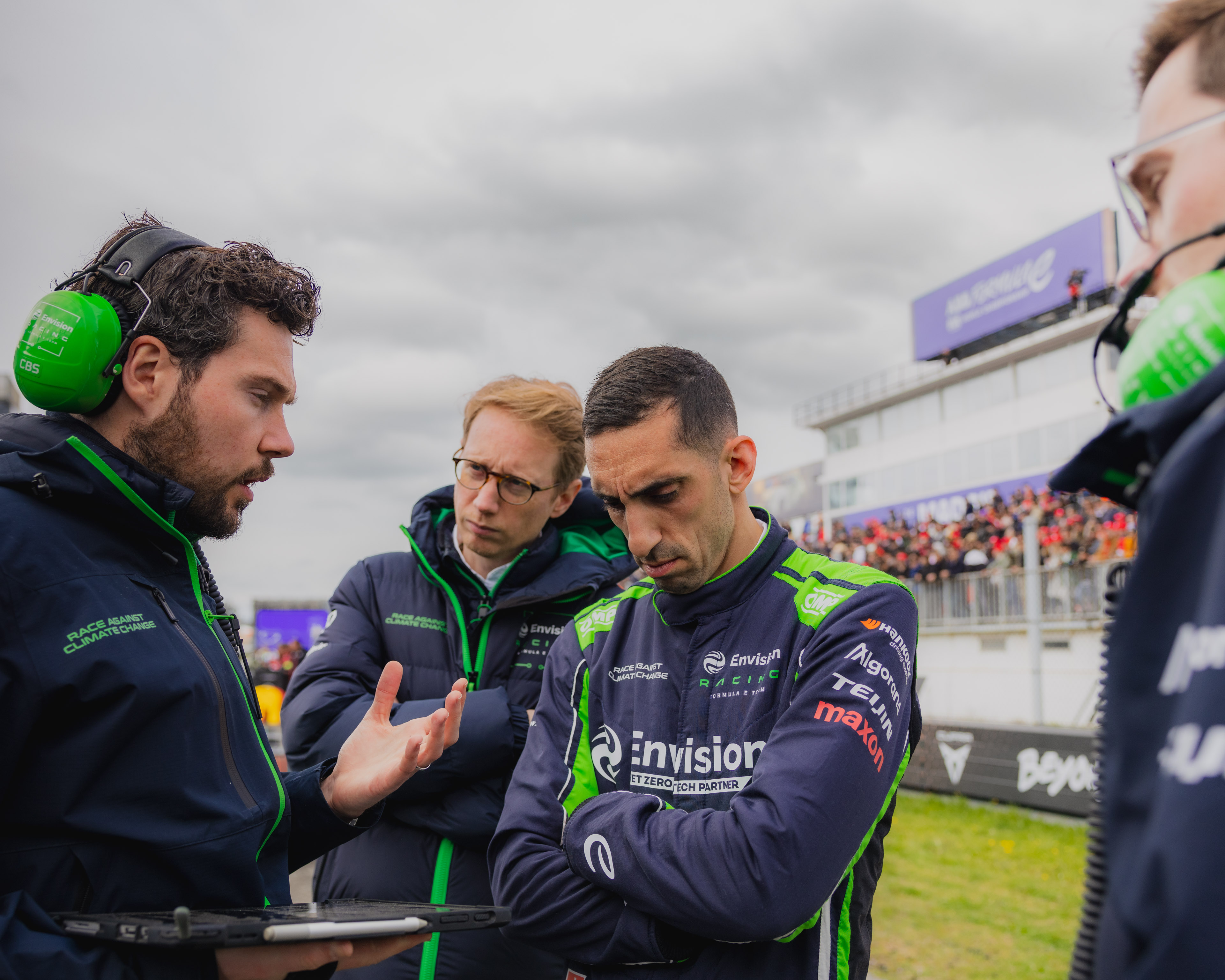 Sebastien Buemi (right) and Envision Racing team principal Sylvain Filippi (middle). Picture: Supplied.