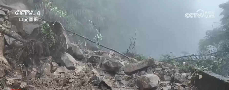 A landslide occurs along a provincial highway in Ningde, Fujian Province, southeast China, June 17, 2026. /China Media Group
