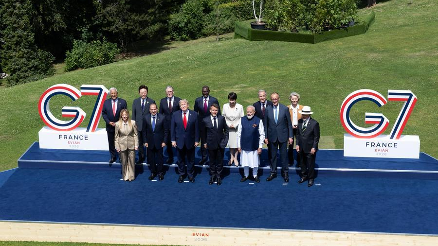 Participants pose for photos during the Group of Seven (G7) summit in Evian-les-Bains, France, June 16, 2026. /Xinhua