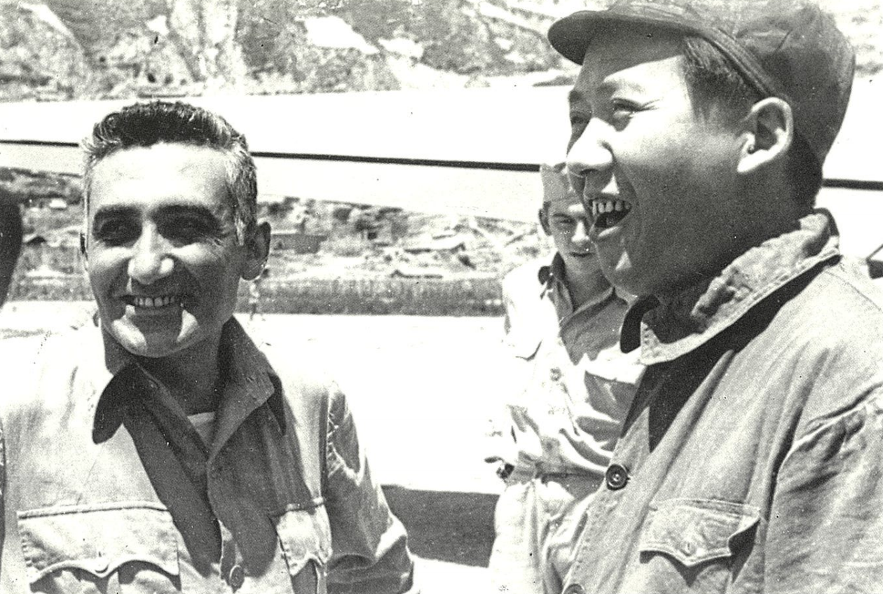 Dr. Ma Haide with Chairman Mao Zedong at Yan'an Airport in 1944. /Courtesy of Zhou Youma