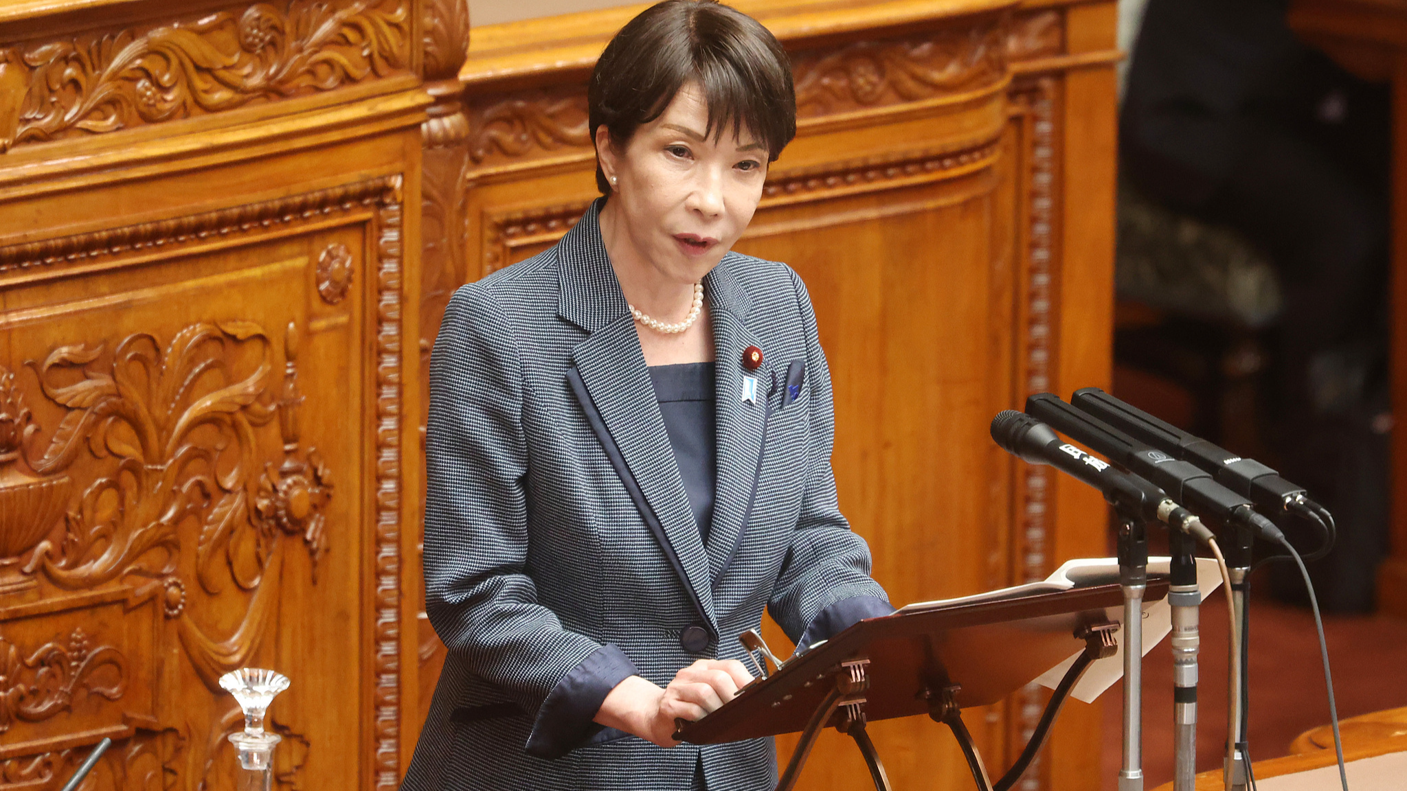 Japanese Prime Minister Sanae Takaichi answers a question at the Upper House's plenary session in the National Diet, Japan's legislature, in Tokyo, Japan, June 19, 2026. /CFP