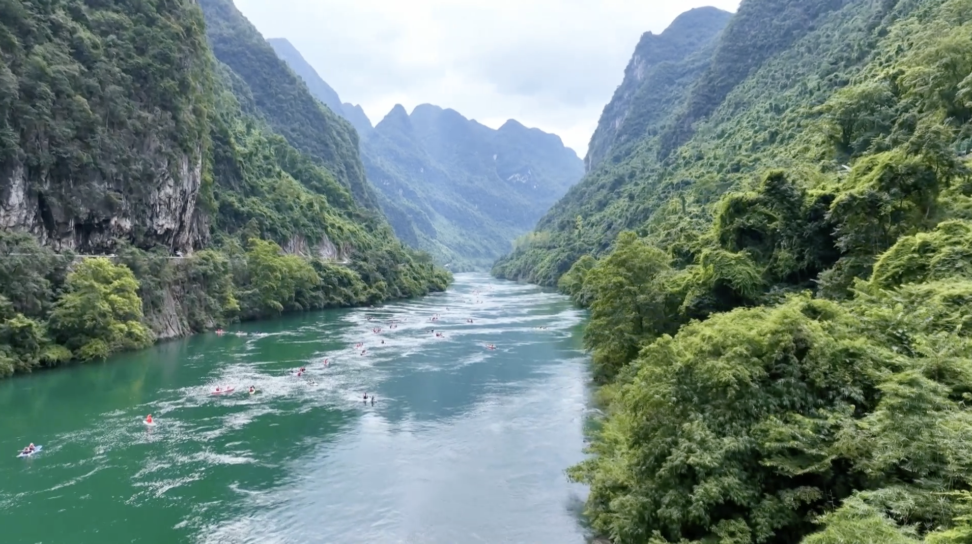 Paddle-boarding through blue waters in China