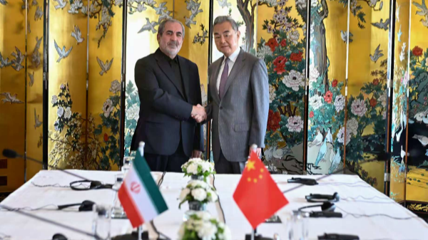 Wang Yi (R), a member of the Political Bureau of the Communist Party of China Central Committee and director of the Office of the Central Commission for Foreign Affairs, meets with Qadir Nizamipour, deputy secretary of Iran's Supreme National Security Council, in New Delhi, India, June 22, 2026. /Chinese Foreign Ministry