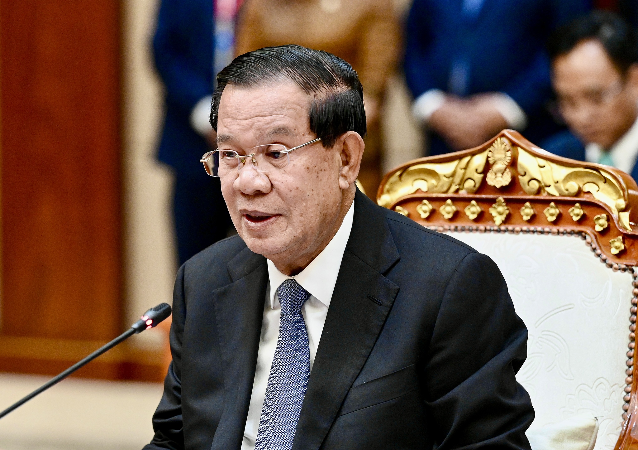 Cambodian People's Party President and Senate President Samdech Techo Hun Sen speaks during a meeting at the Senate in Phnom Penh, Cambodia, February 2, 2026. /VCG