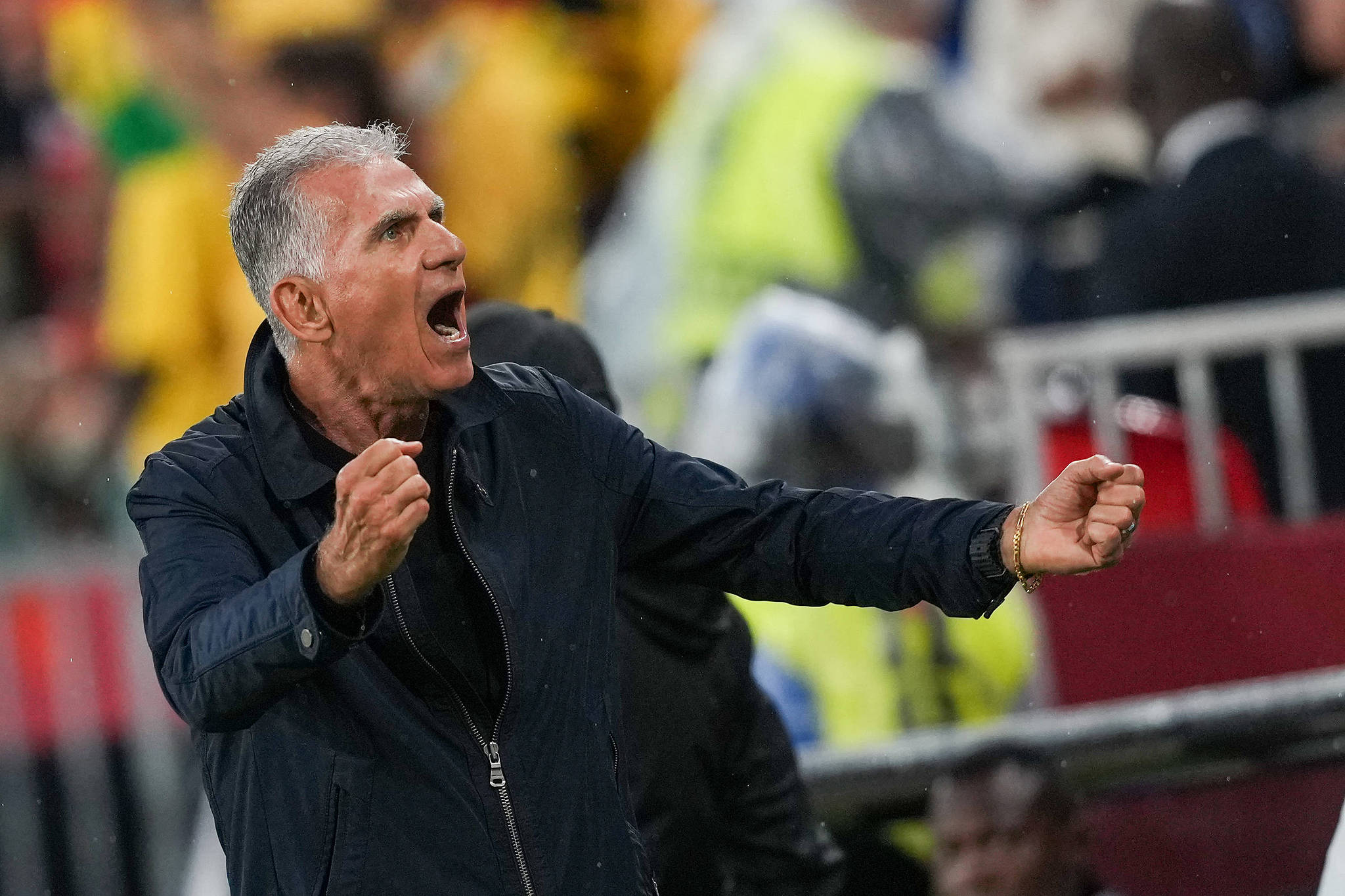 Carlos Queiroz, coach of Ghana, celebrates after his team scores a goal during the World Cup Group L match between Ghana and Panama at Toronto Stadium in Toronto, Canada,  June 17, 2026. /VCG