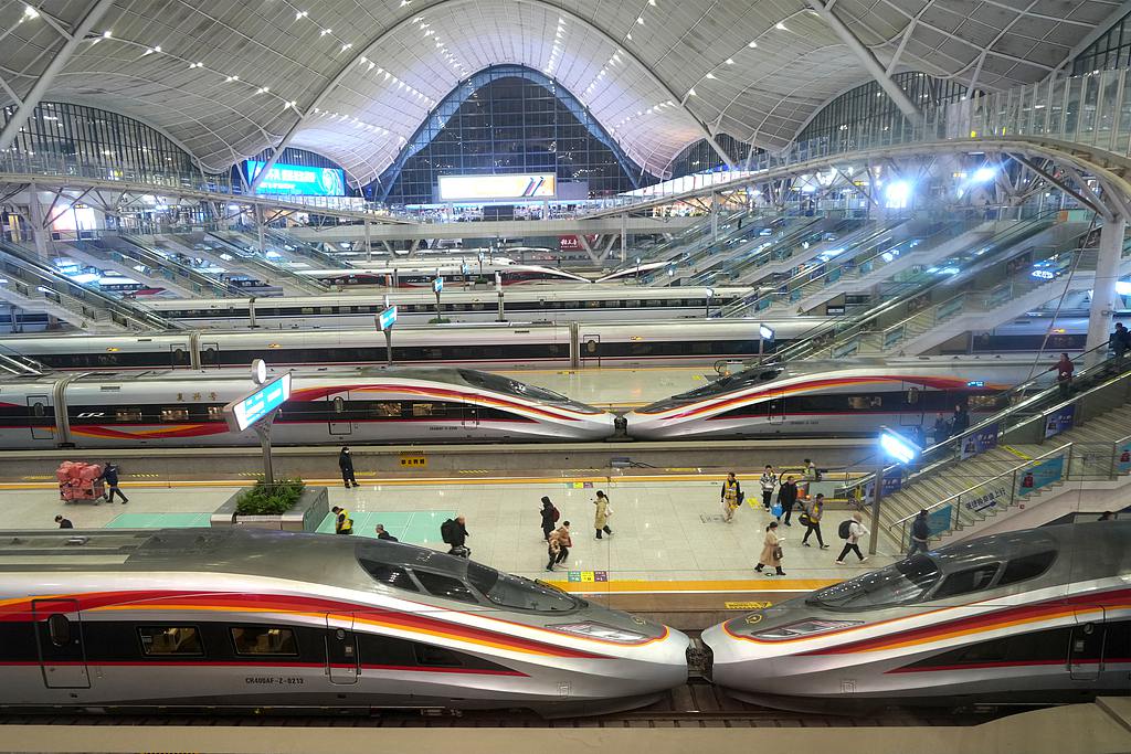 High-speed EMU trains at Wuhan Railway Station, February 2, 2026. /VCG