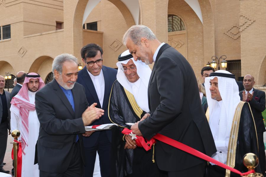 Iranian Deputy Foreign Minister Alireza Bigdeli and Saudi Deputy Minister of Foreign Affairs for Consular Affairs Ali Al-Yousef attend a ribbon cutting at the opening ceremony of the Iranian embassy in Riyadh, Saudi Arabia, June 6, 2023. /Xinhua