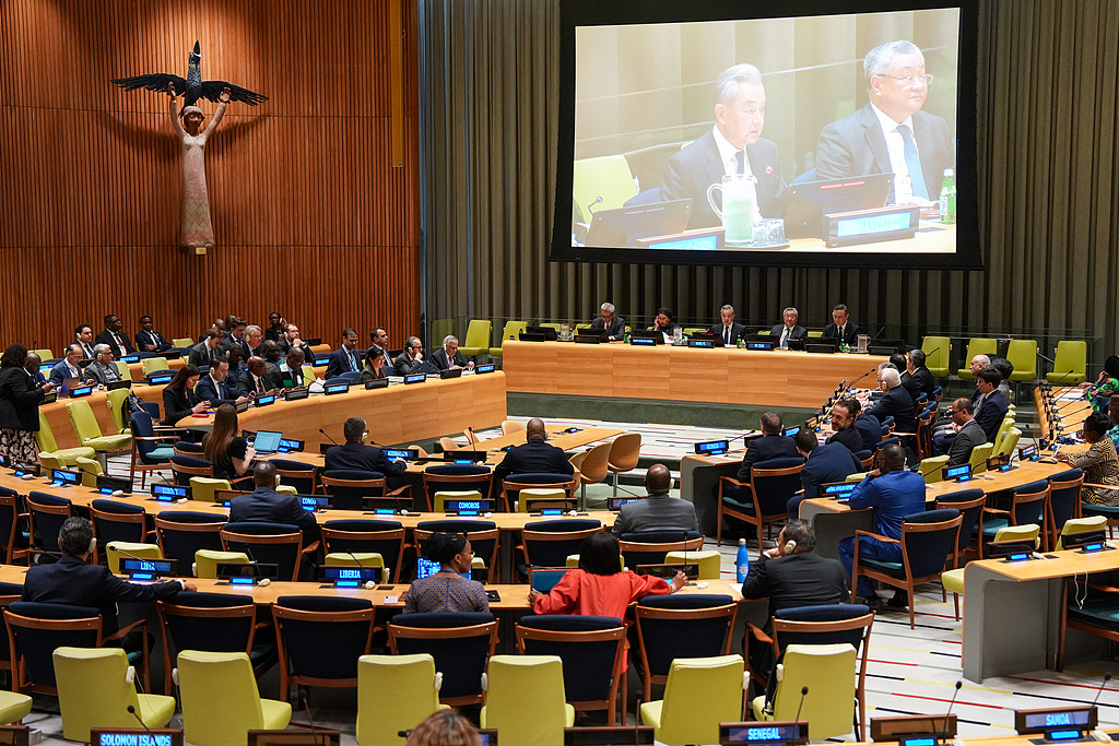 Chinese Foreign Minister Wang Yi, also a member of the Political Bureau of the Communist Party of China Central Committee, attends a meeting of the Group of Friends of Global Governance at United Nations headquarters in New York, on May 28, 2026. /VCG
