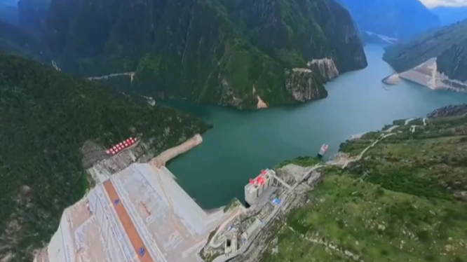 An aerial view of the Shuangjiangkou Hydropower Station, southwest China's Sichuan Province. /CMG