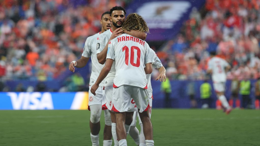 Hannibal Mejbri (front) of Tunisia interacts with teammates during the group F match between the Netherlands and Tunisia at the 2026 FIFA World Cup at Kansas City Stadium in Kansas City, the United States, June 25, 2026. /Xinhua