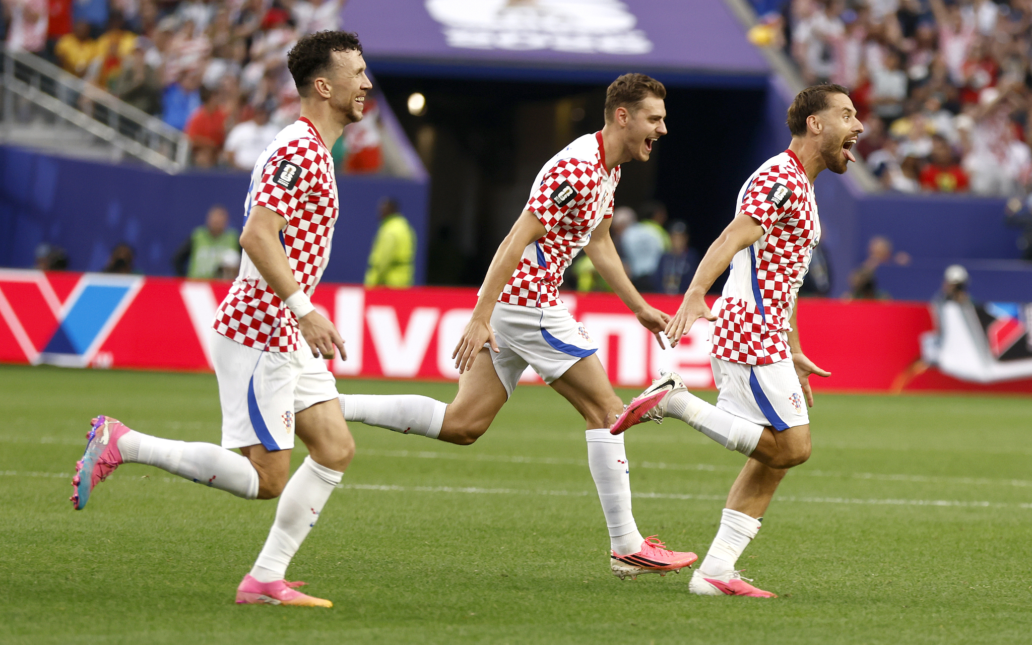 Croatia players celebrate after scoring a goal in the Group L match against Ghana at the 2026 FIFA World Cup in Philadelphia, Pennsylvania, June 27, 2026. /VCG