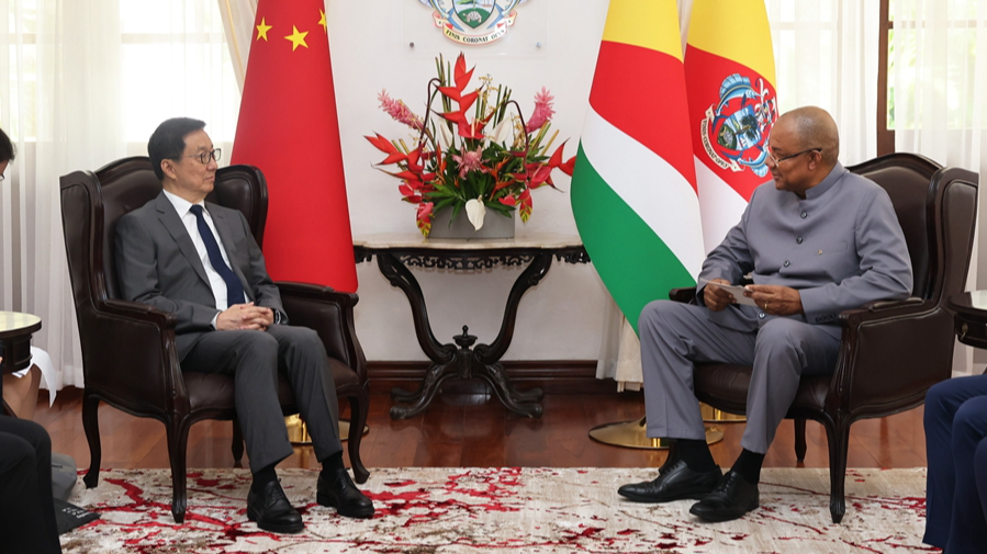 Chinese Vice President Han Zheng meets with President of Seychelles Patrick Herminie in Victoria, Seychelles, March 29, 2026. /Xinhua