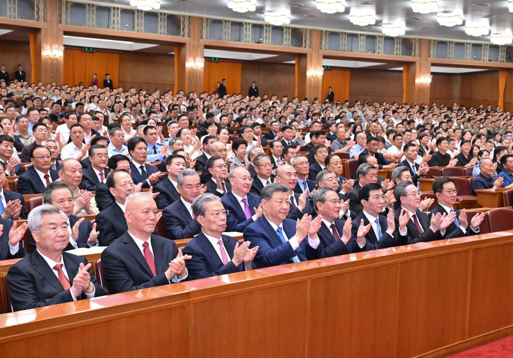 A concert is held in celebration of the 105th anniversary of the founding of the Communist Party of China in Beijing, capital of China, June 29, 2026. Party and state leaders Xi Jinping, Li Qiang, Zhao Leji, Wang Huning, Cai Qi, Ding Xuexiang, Li Xi, and Han Zheng joined about 3,000 people to watch the performance. /Xinhua 