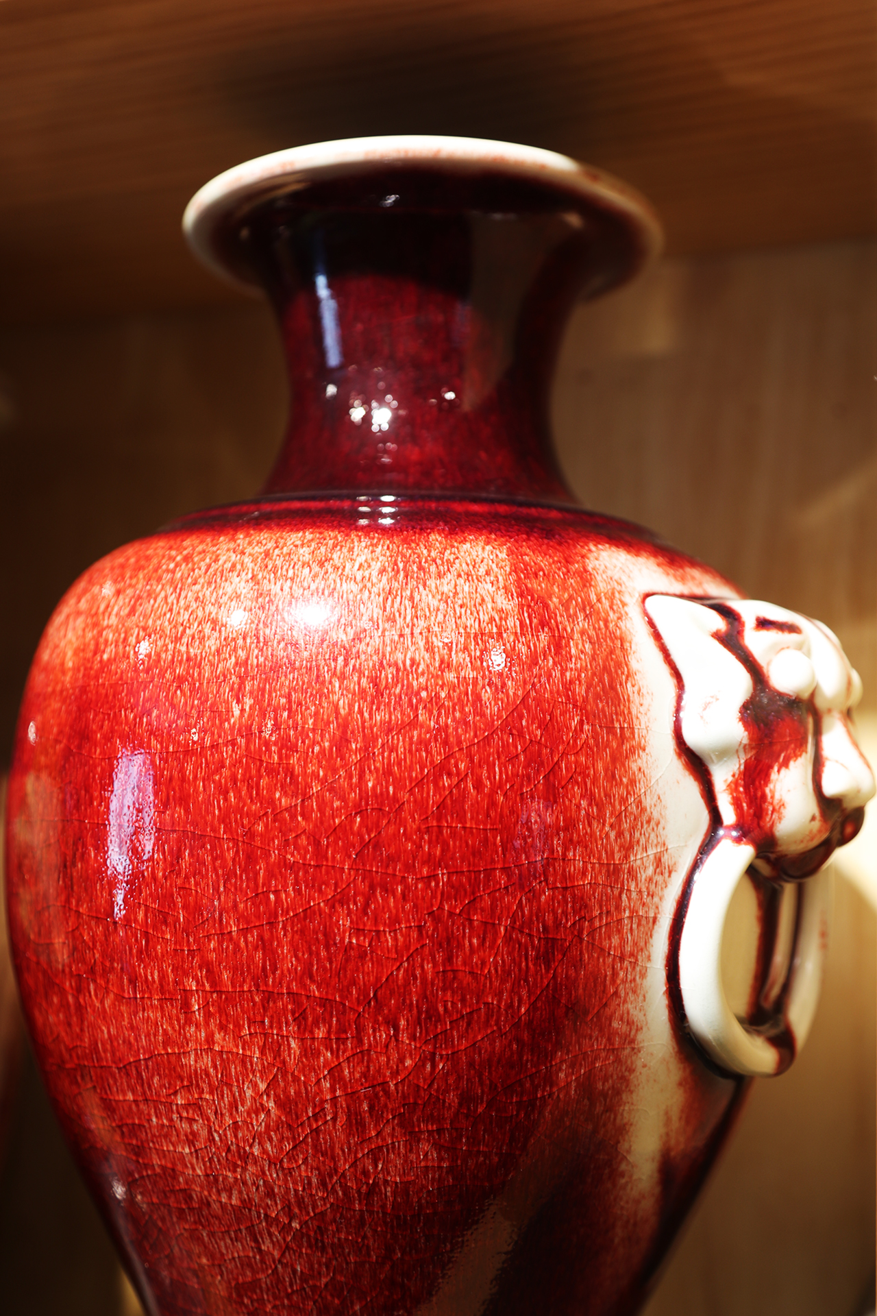 A Jun porcelain vase is seen on display at a shop at Shenhou Ancient Town in Yuzhou, Henan Province. /CGTN