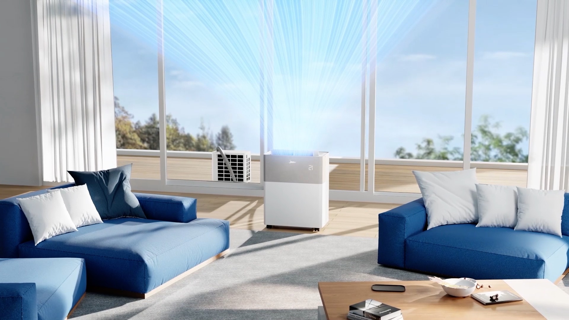 An animated image of the mobile split air conditioner. /Midea