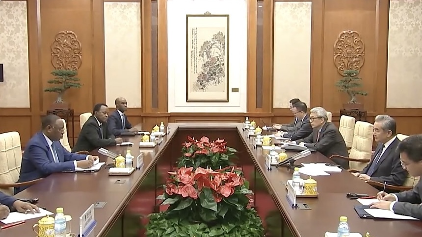 Chinese Foreign Minister Wang Yi meets with Macky Sall, a former president of Senegal and a candidate for the next United Nations (UN) secretary-general, in Beijing, on June 29, 2026. /CMG