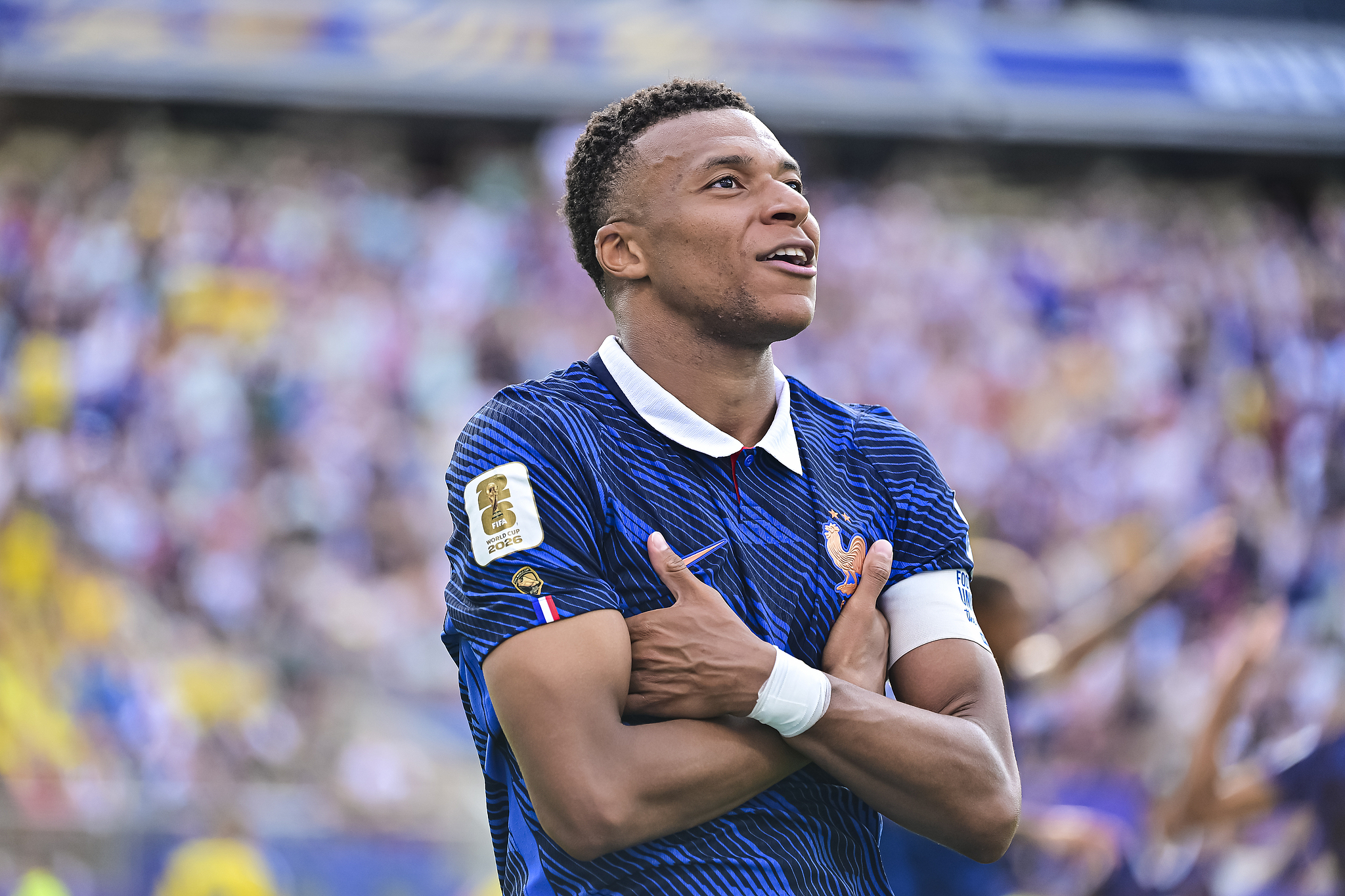 France striker Kylian Mbappe celebrates after scoring a goal in the round-of-32 match against Sweden at the 2026 FIFA World Cup in East Rutherford, New Jersey, June 30, 2026. /VCG