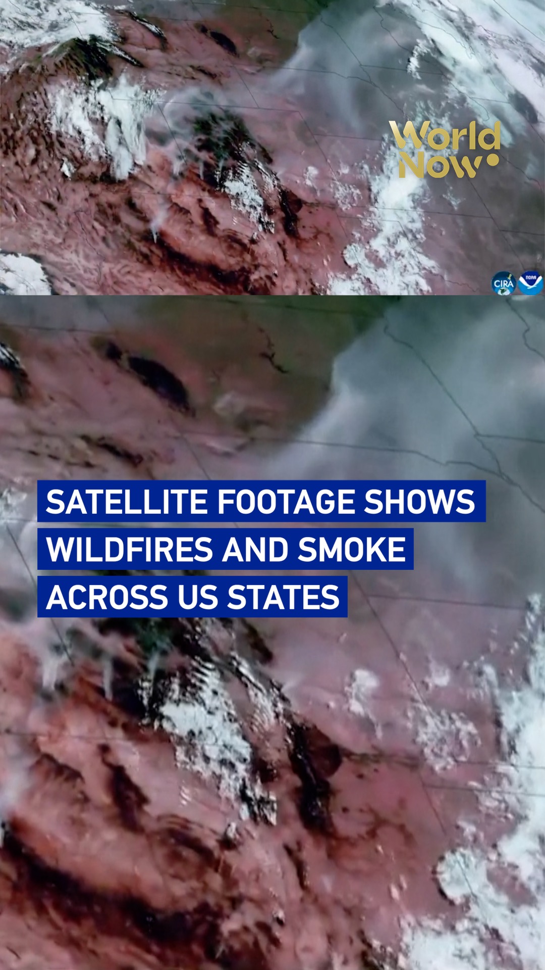 Satellite footage shows wildfires and smoke across US states