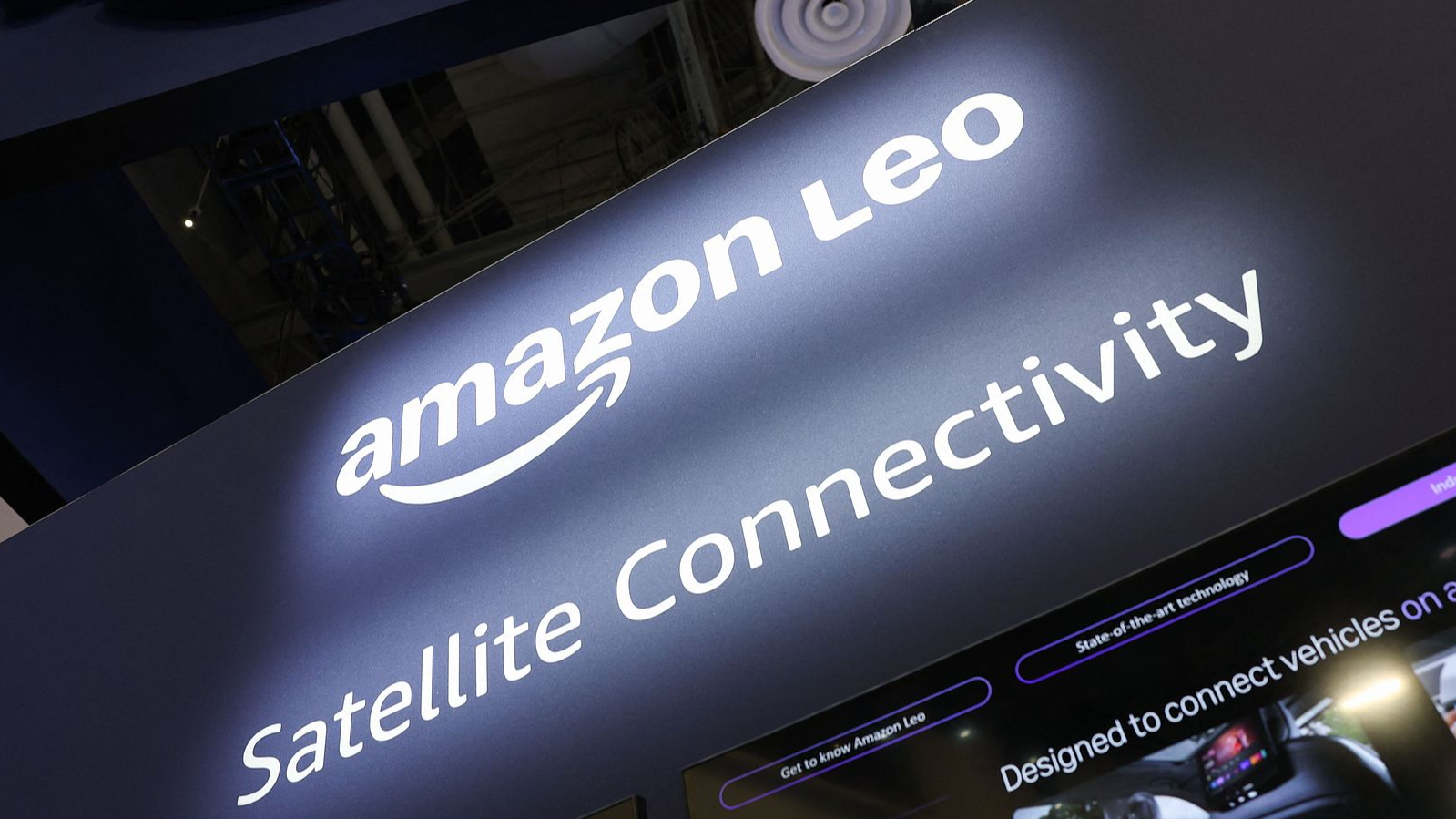 Amazon Leo Satellite Connectivity signage is displayed during the annual Consumer Electronics Show (CES) in Las Vegas, Nevada on January 6, 2026. /VCG