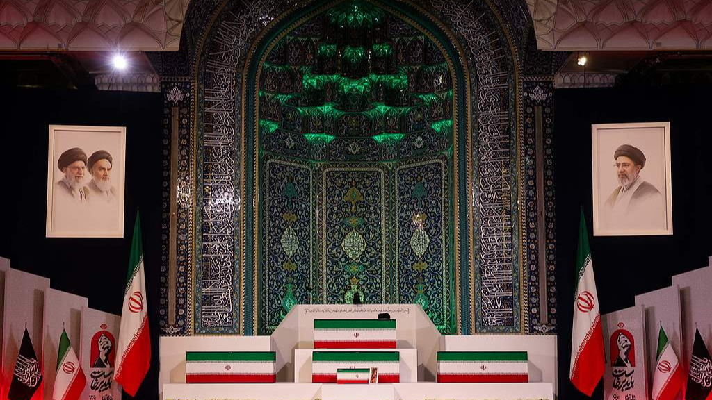 Coffins containing the remains of the late Iranian Supreme Leader Ayatollah Ali Khamenei and members of his family were laid out at Imam Khomeini Grand Mosalla in Tehran, Iran, on July 3, 2026. /VCG
