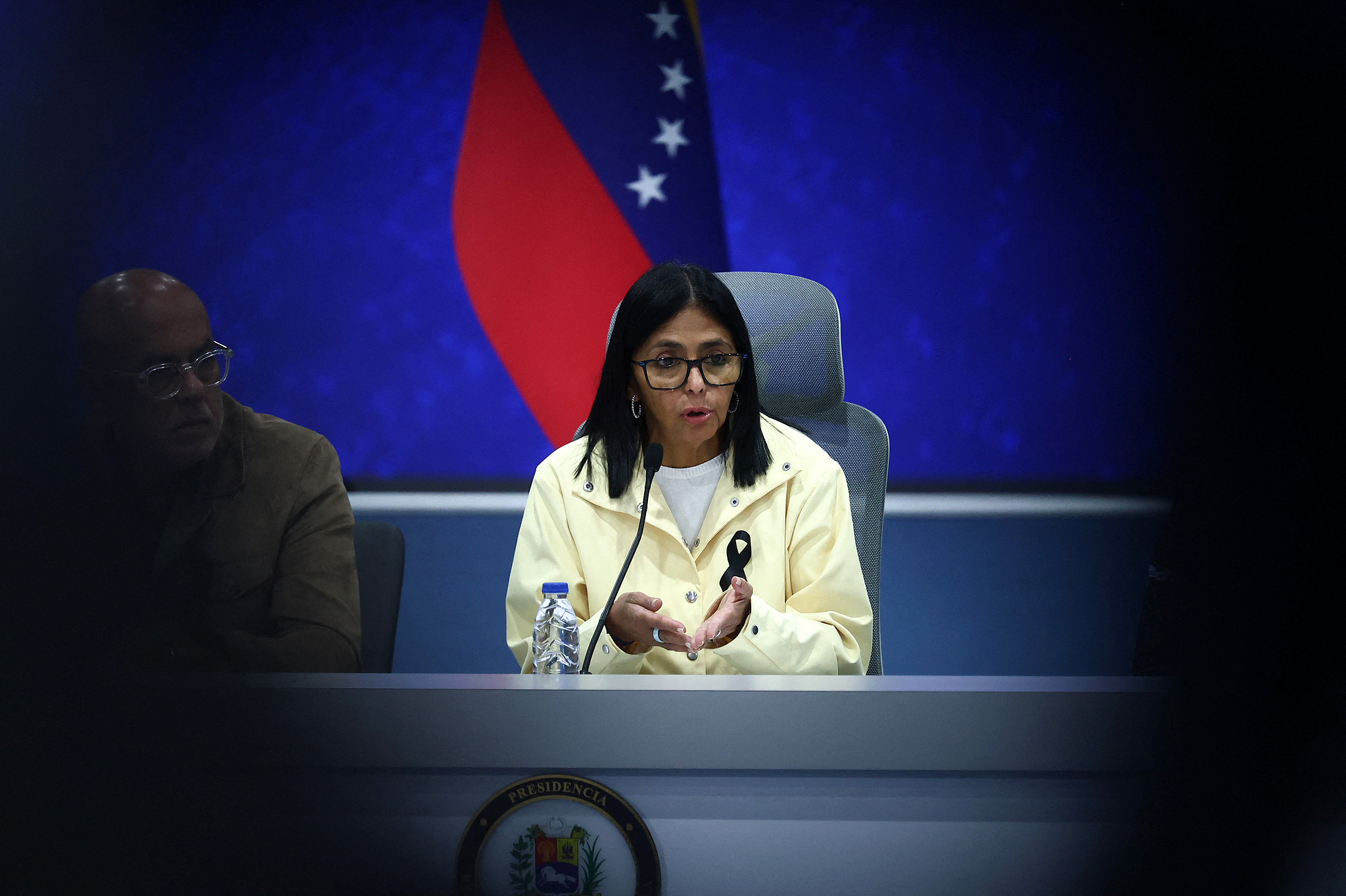 Venezuela's Interim President Delcy Rodriguez speaks during a press conference at the Generalisimo Francisco de Miranda Air Base in Caracas, Venezuela, July 2, 2026. /VCG
