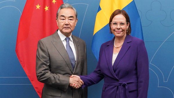 Chinese Foreign Minister Wang Yi (L), also a member of the Political Bureau of the Communist Party of China Central Committee, holds talks with Swedish Foreign Minister Maria Malmer Stenergard in Stockholm, Sweden, July 4, 2026. /Chinese Foreign Ministry