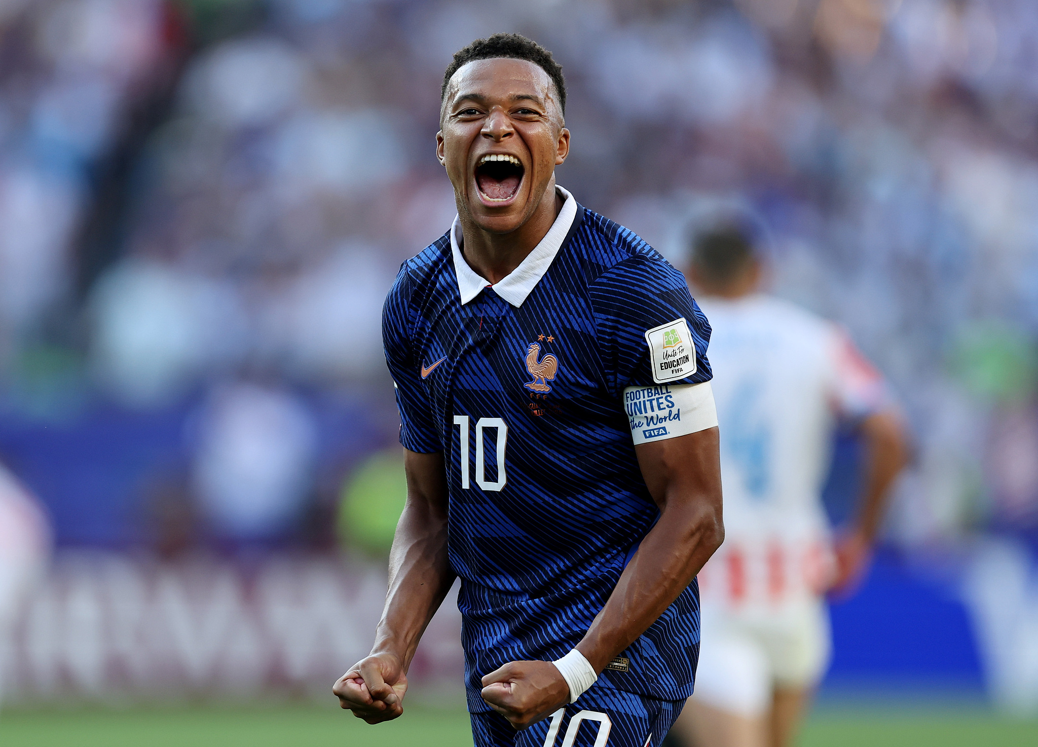 France striker Kylian Mbappe celebrates after scoring a goal in the round-of-16 match against Paraguay at the 2026 FIFA World Cup in Philadelphia, Pennsylvania, July 4, 2026. /VCG