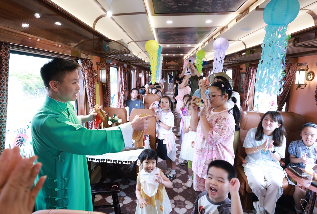 China's first immersive cultural tourism train, the Tianjin Fantasy Express, sees its routes expanded and upgraded on July 4, 2026. /VCG