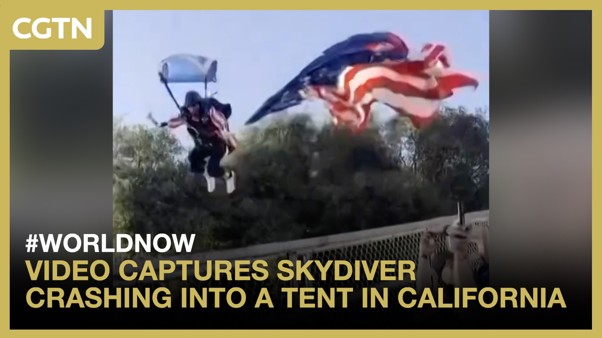Video captures skydiver crashing into a tent in California