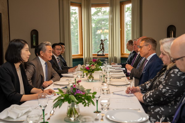 Finnish President Alexander Stubb holds talks with Chinese Foreign Minister Wang Yi in Turku, southwest Finland, July 5, 2026. /Chinese Foreign Ministry