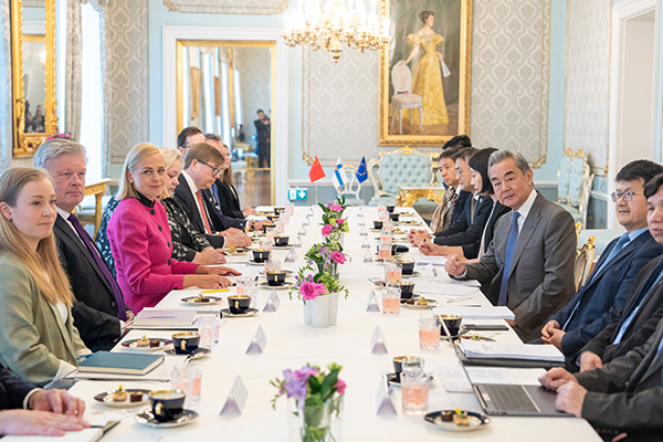 Member of the Political Bureau of the Communist Party of China Central Committee and Chinese Foreign Minister Wang Yi meets with Finnish Foreign Minister Elina Valtonen in Helsinki, Finland, July 5, 2026. /Chinese Foreign Ministry