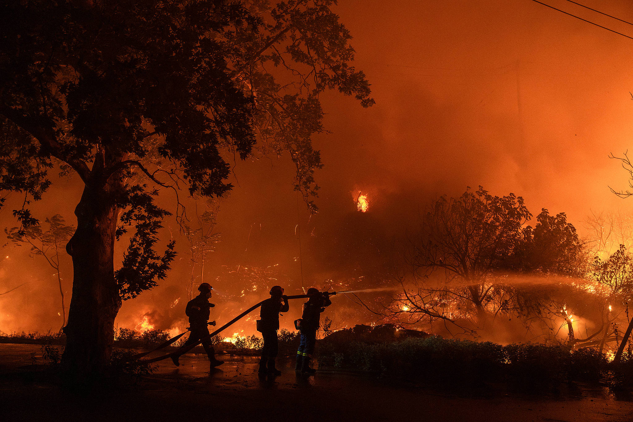 Firefighters operate during a wild fire near Oraiokastro, on the northwest outskirts of Thessaloniki, on Saturday, July. 4, 2026. /VCG