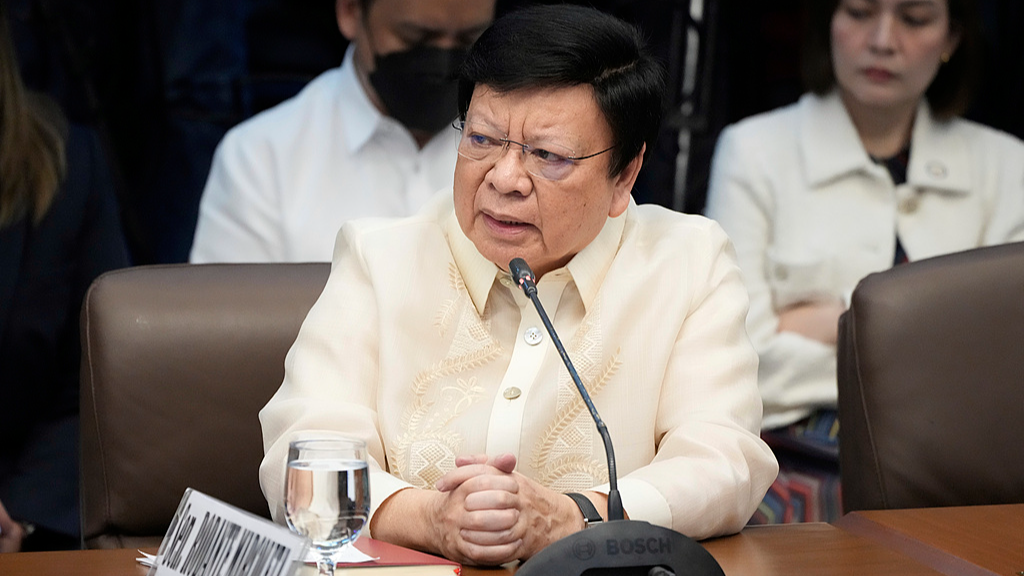 Philippine Senator Rodante Marcoleta speaks during investigations on flood-control projects by the Senate Blue Ribbon committee in Pasay city, Philippines, September 23, 2025. /VCG