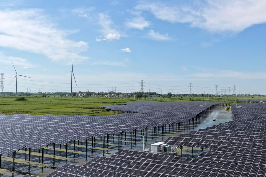 An aquavoltaic power station in Qiaoji, a village in the city of Bengbu in eastern Anhui Province, China, May 3, 2026. /Xinhua